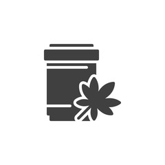 Medical marijuana bottle vector icon. filled flat sign for mobile concept and web design. Cannabis medical drug glyph icon. Symbol, logo illustration. Vector graphics