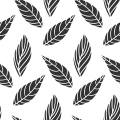 Decorative leafs background, foliage vector. Seamless pattern.