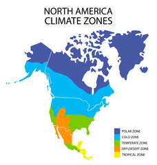 Fototapeta premium North America climate zones map, vector geographic infographics