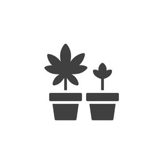 Cannabis plant in a pot vector icon. filled flat sign for mobile concept and web design. Growing marijuana plant glyph icon. Symbol, logo illustration. Vector graphics