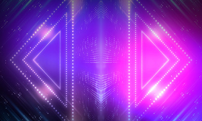 Ultraviolet abstract light. Diode tape, light line. Violet and pink gradient. Modern background, neon light. Empty stage, spotlights, neon. Abstract light.