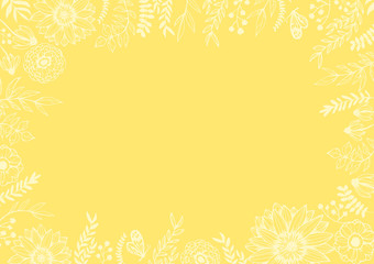 アンティークカラー　レトロな花柄の背景素材　手書きイラスト　結婚式招待状　サロンDM　イエロー