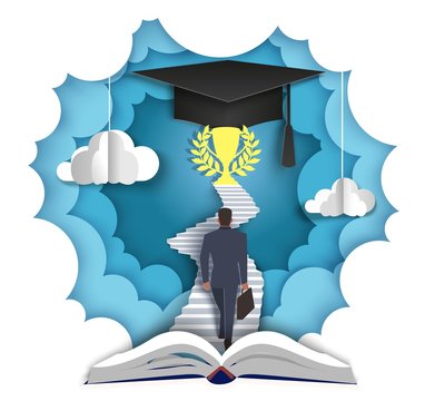 Path to knowledge, vector illustration in paper art style