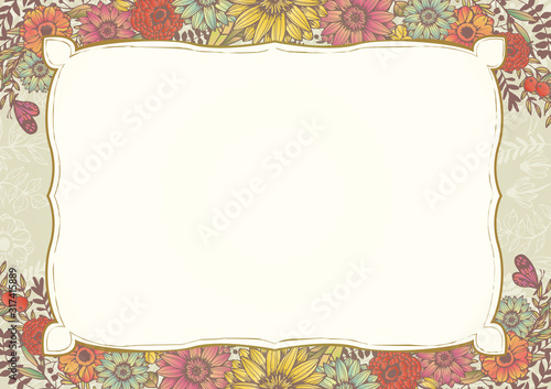 アンティークカラー ベージュ レトロな花柄の背景素材 手書きイラスト 結婚式招待状 サロンdm Wall Mural Aoirokaeru