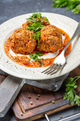 Delicious meat meatballs with fresh parsley.