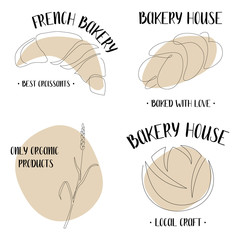 Set with continuous line breads. Vector line art. Perfect for bakery shop logo, business cards, cafe menu, restaurant banners, food flyers, icon, packaging design