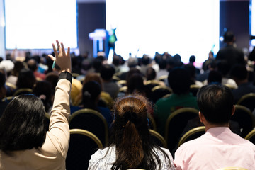 Rear view of the people in the conference hall. Franchise seminar, Business and Entrepreneurship concept