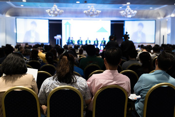 Rear view of the people in the conference hall. Franchise seminar, Business and Entrepreneurship concept