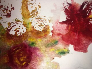 roses painted with watercolor on watercolor paper, grunge