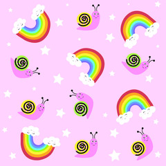 seamless pattern rainbow with rainbow snail