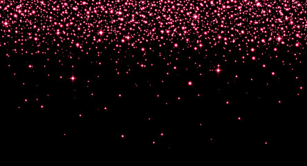 Red glitter on black, pink, bright, confetti, stars, many stars, holiday, Christmas,party, particle drop, glow