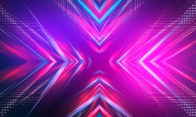 Ultraviolet abstract light. Diode tape, light line. Violet and pink gradient. Modern background, neon light. Empty stage, spotlights, neon. Abstract light.