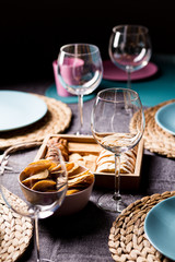 Different bread slices toasts served on a dinner tableware
