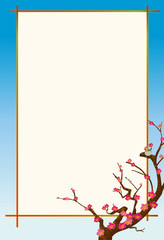 春のイメージの風景イラスト 白梅とメジロのイラストと和風の背景素材 Background Wall Mural Backgrou Globeds