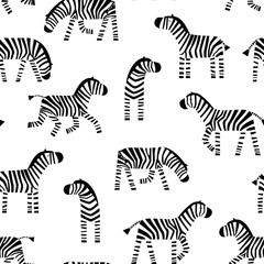 Funny Zebra seamless pattern. Cute cartoon Zebra on a white background. Vector illustration.