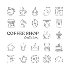 Coffee shop doodle icons, Set of hand drawn cafe related elements.