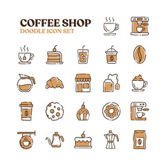 Coffee shop doodle icons, Set of hand drawn cafe related elements.