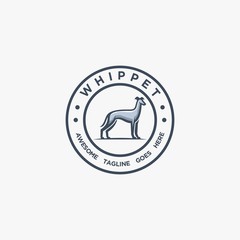 Vector Logo Illustration Whippet pose Vintage Badge