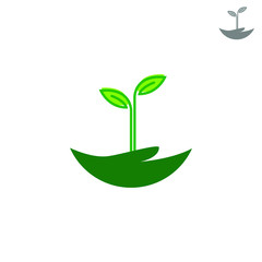 natural logo design concept with the combination of leaf and hand illustration icons. green natural logos for plantations, farmers, company products and graphic design. modern templates