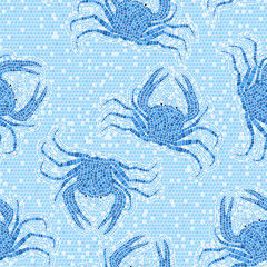 Image of Blue crabs mosaic pattern printed on Printed Glass Splashbacks