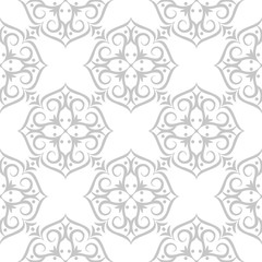 Floral seamless pattern. Monochrome white background with gray flowers