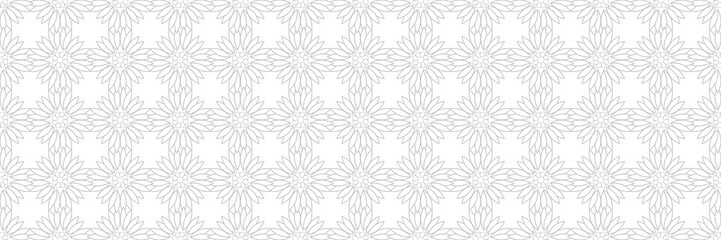 Seamless pattern with flowers. Gray on white background