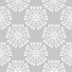 Gray seamless background with white floral pattern