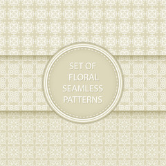Olive green and white floral seamless backgrounds. Compilation of patterns