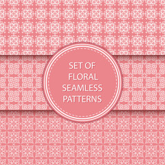 Pink and white floral seamless backgrounds. Compilation of patterns