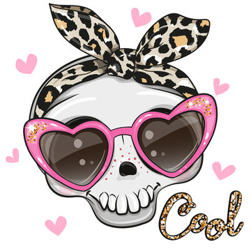 Cartoon skull in pink glasses