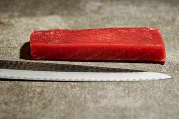 Tuna saku block with sashimi knife 