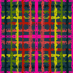 Obraz premium Green Fabric Checkered Vector Seamless Pattern. Red Trendy Rhombus Scandinavian Design. Stroke Scandinavian Wallpaper. Tartan Geometric Wallpaper.