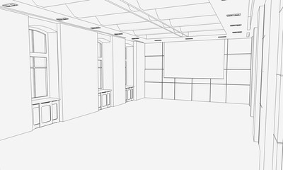 empty pavilion, contour visualization, 3D illustration, sketch, outline