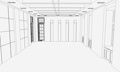 empty pavilion, contour visualization, 3D illustration, sketch, outline