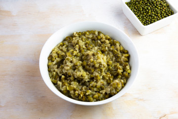 Mung bean with white rice soup which is called Nokdujuk in Korea