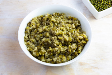 Mung bean with white rice soup which is called Nokdujuk in Korea