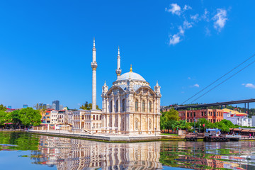 Fototapeta na wymiar Famous Ortakoy Mosque near the Bosphorus Bridge, Istanbul, Turkey
