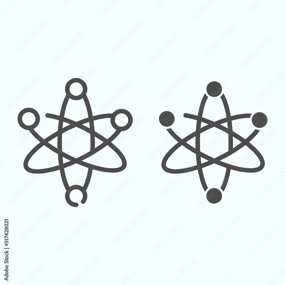 Poster atom line and solid icon. chemical element vector illustration isolated on white. corpuscle outline 