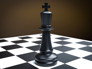 King. Black chess piece on chessboard. 3d rendering illustration