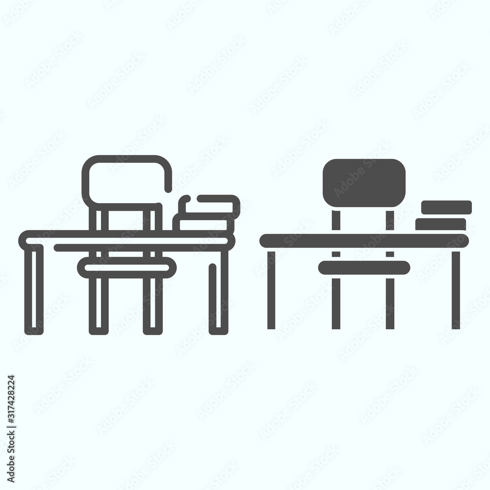 Poster study desk line and solid icon. table and chair vector illustration isolated on white. school desk o