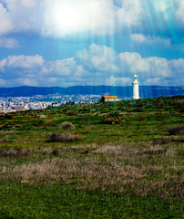 Fototapeta na wymiar Cyprus, lighthouse nature and mountains in Paphos