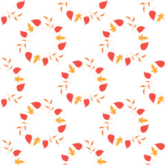 Seamless pattern with big red leaves, yellow leaves and orange branches on white background. Endless background for your design.