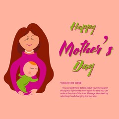 Mothers day sale background layout with beautiful Woman & baby silhouettes, congratulation text. Pink design element for holiday banner, poster. Paper cut style, vector illustration