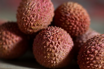 textured fruits of exotic lychee fruits close up