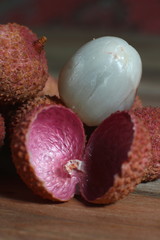 ripe useful lychee fruits close up