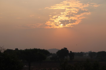 beautiful sunrise and orange cloudy sky