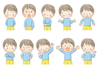 男の子　上半身ポーズセット表情 （茶線）