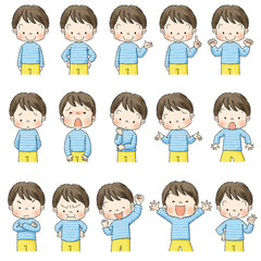 女の子　上半身ポーズセット　表情ポーズバリエーション（黒線）