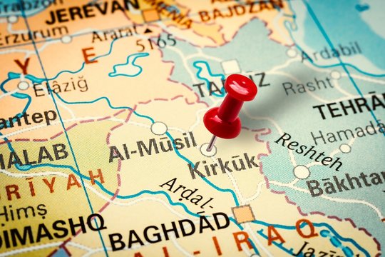 Pushpin pointing at Kirkuk city in Iraq