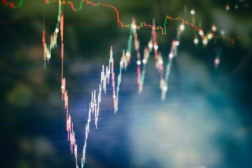 Economic growth, recession. Electronic virtual platform showing trends and stock market fluctuations , Data analyzing from charts and graph to find out the result.